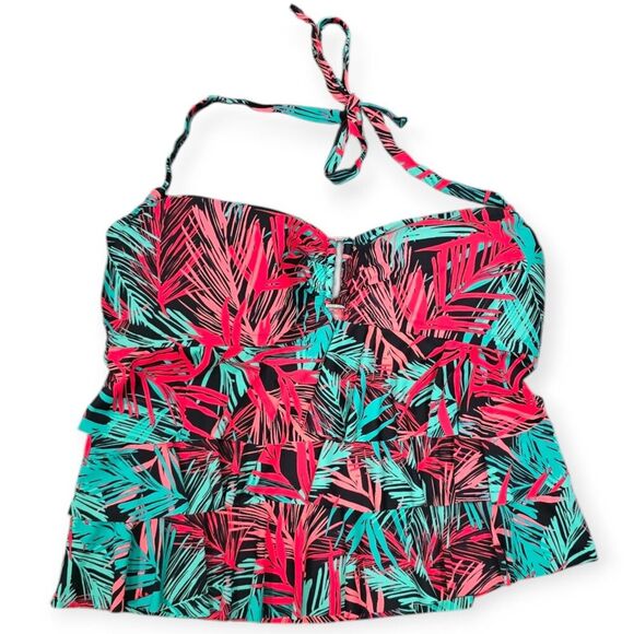 Collections By Catalina Size 2X Tankini Swim Top Swimwear Halter Tropical Neon - Picture 1 of 3